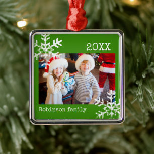 Christmas Green Winter Snowflake Photo Metal Tree Decoration