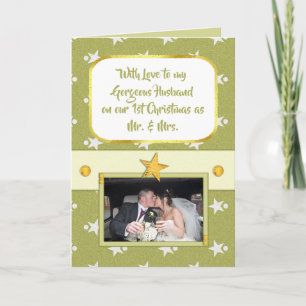 Christmas green with stars and photo holiday card