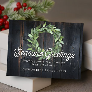 Christmas Green Wreath on Wood Season's Greetings Postcard