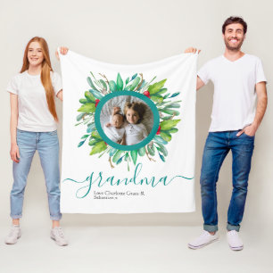 Christmas Green Wreath Photo Personalised Fleece Blanket