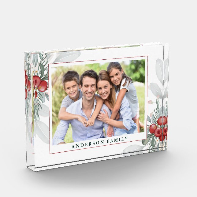 Christmas Greenery and Berries Photo Block (Left)