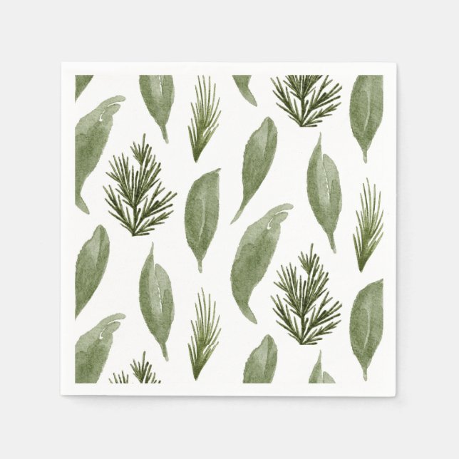 Christmas greenery and pine pattern. Holiday Napkin (Front)
