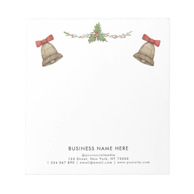 Christmas Greenery Bells Custom Professional Text  Notepad (Front)