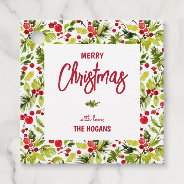 Christmas Greenery Berries Holiday Favour Tags (Front)