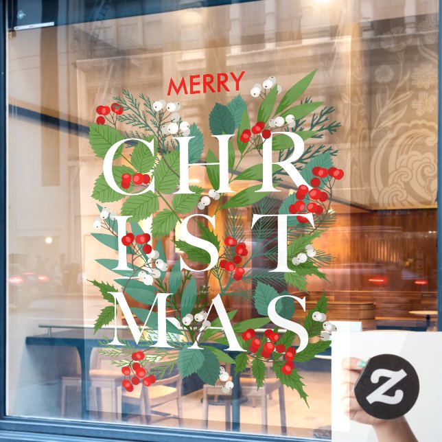 CHRISTMAS Greenery Berries Holiday LARGE (Cafe Window)