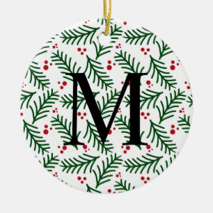 Christmas Greenery Berries INITIAL Modern Holiday Ceramic Tree Decoration