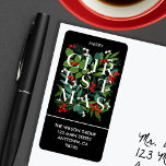 CHRISTMAS Greenery Berries Return Address Label<br><div class="desc">Large return address labels feature the word CHRISTMAS among greenery and berries on a black background and your info in chic lettering. MATCHING invitations and greeting cards in our collection.</div>