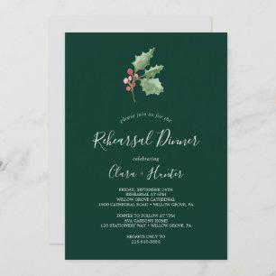 Christmas Greenery & Berry Green Rehearsal Dinner Invitation