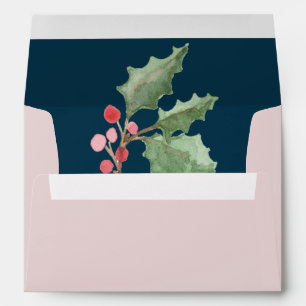 Christmas Greenery & Berry Navy Wedding Invitation Envelope