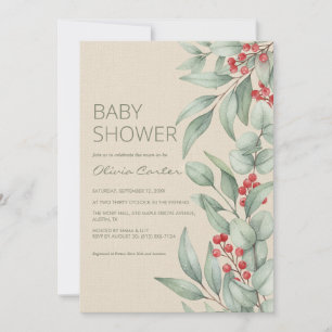 Christmas Greenery Berry Winter Baby Shower Invitation