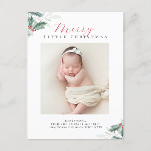 christmas greenery birth announcement postcard