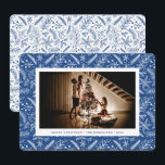 Christmas Greenery (Blue) Horizontal Photo Holiday Card<br><div class="desc">This festive single photo holiday card features space for a photo over a hand drawn Christmas botanical pattern in blue and white. It's the perfect way to spread a little Christmas cheer.</div>