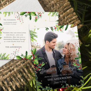 Christmas Greenery Border Season’s Greetings Photo Postcard