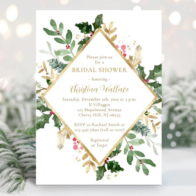 Christmas Greenery Bridal Shower Invitations (Creator Uploaded)
