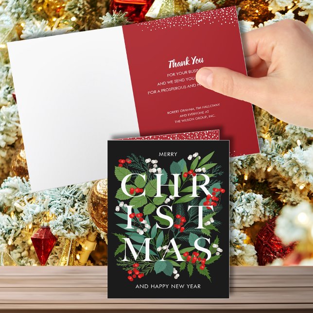 CHRISTMAS Greenery Business Thank You Folded Holiday Card (Creator Uploaded)