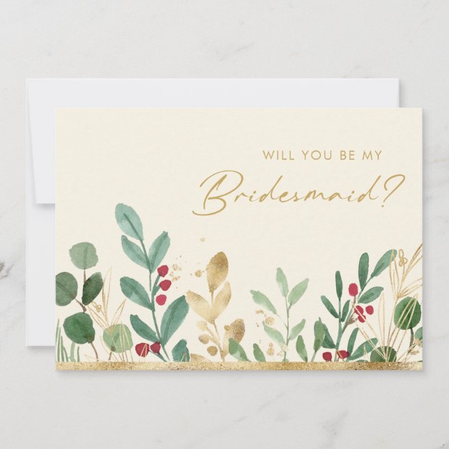 Christmas Greenery | Cream Bridesmaid Proposal Invitation (Front)