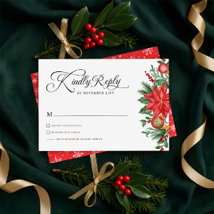 Christmas Greenery floral Holiday Wedding RSVP Card