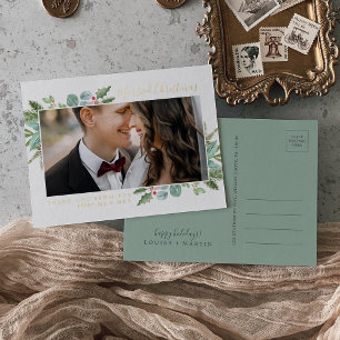 Christmas Greenery Foil Christmas Thank You Holiday Postcard