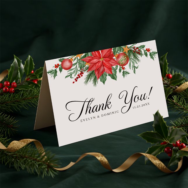 Christmas Greenery Foliage Elegant Wedding Folded Thank You Card (Creator Uploaded)