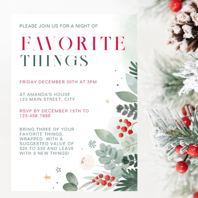 Christmas Greenery Foliage Favourite Things Party Invitation (Creator Uploaded)