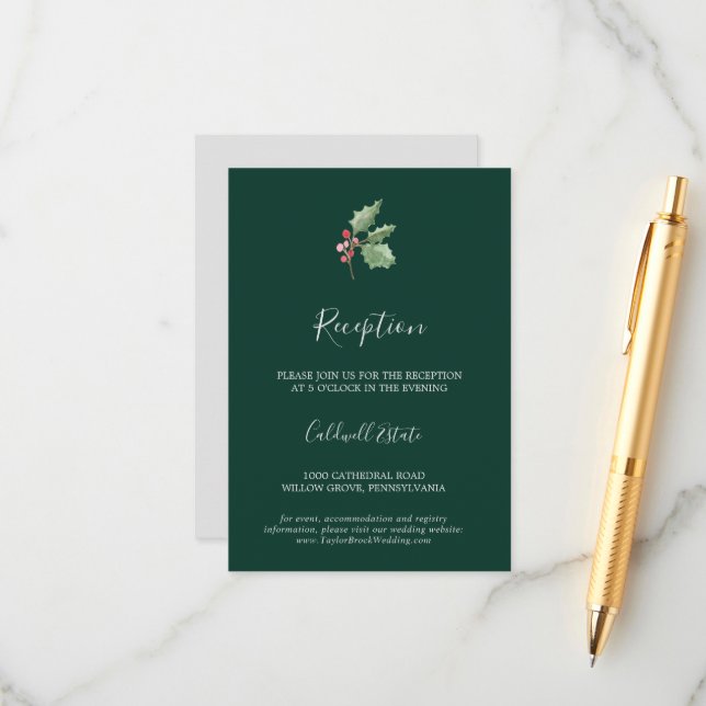 Christmas Greenery | Green Reception Insert Card (Front/Back In Situ)