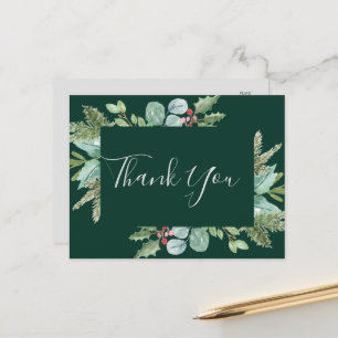 Christmas Greenery   Green Thank You Postcard