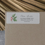 Christmas Greenery | Grey Return Address Label<br><div class="desc">These Christmas greenery grey return address labels are perfect for a December wedding. The winter holiday design features soft sage green watercolor holly branch with sprigs of classic red holly berries. These labels can be used for a wedding, bridal shower, Christmas cards, special event or any time you need a...</div>