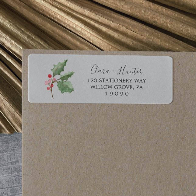 Christmas Greenery | Grey Return Address Label (Creator Uploaded)