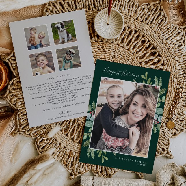 Christmas Greenery Happiest Holidays Newsletter Holiday Card (Creator Uploaded)