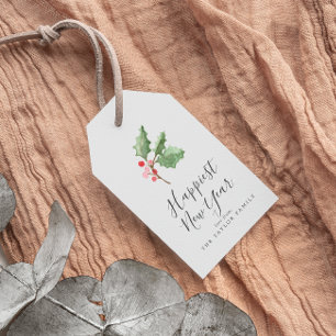 Christmas Greenery Happiest New Year Gray Gift Tags