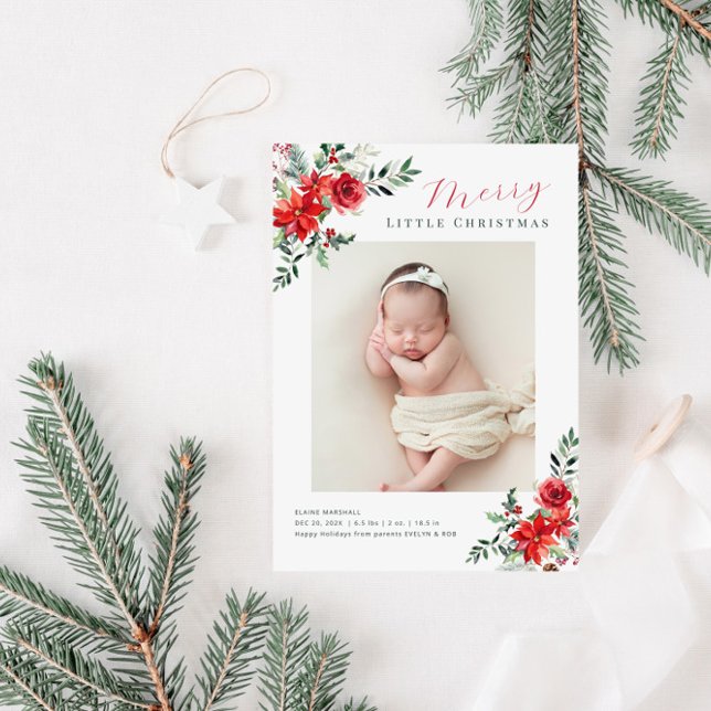 christmas greenery holiday birth announcement card (Creator Uploaded)