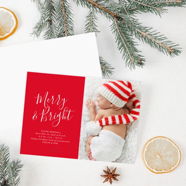 christmas greenery holiday birth announcement card (Creator Uploaded)