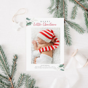 christmas greenery holiday birth announcement postcard