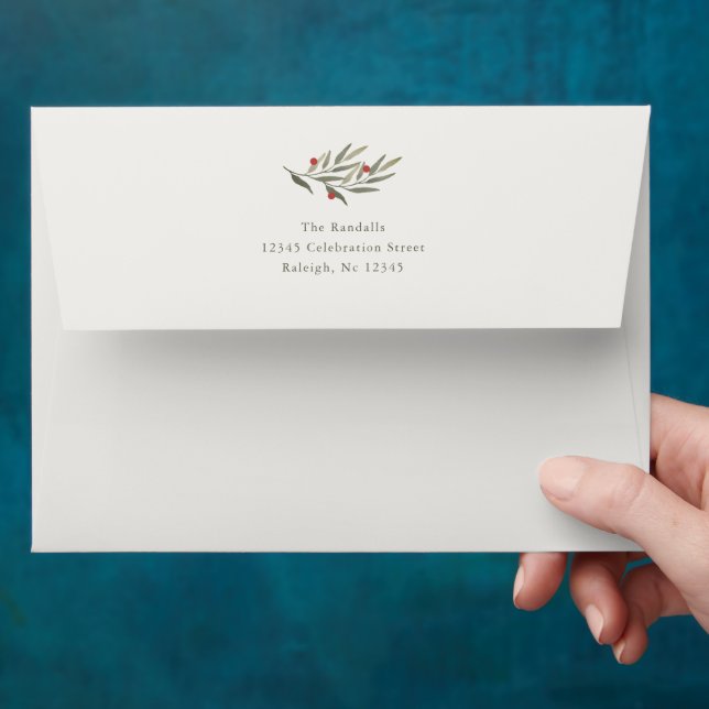 Christmas Greenery Leaves Berries Return Address Envelope (Hand)