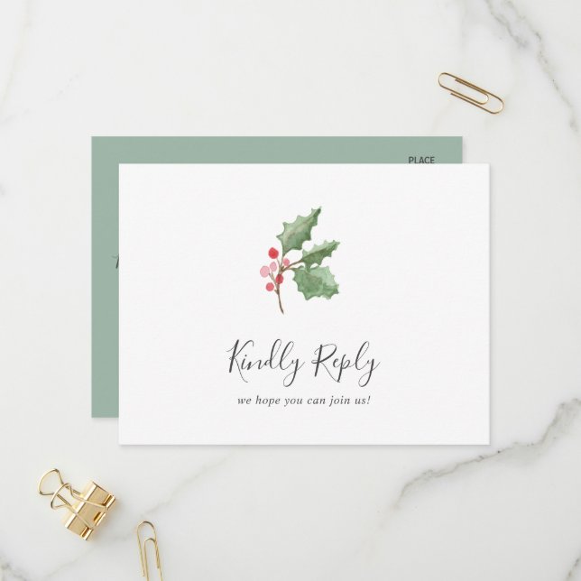 Christmas Greenery Menu Choice RSVP Postcard (Front/Back In Situ)