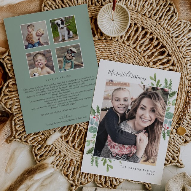 Christmas Greenery Merriest Christmas Newsletter Holiday Card (Creator Uploaded)