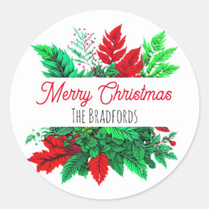 Christmas Greenery   Merry Christmas Personalized Classic Round Sticker