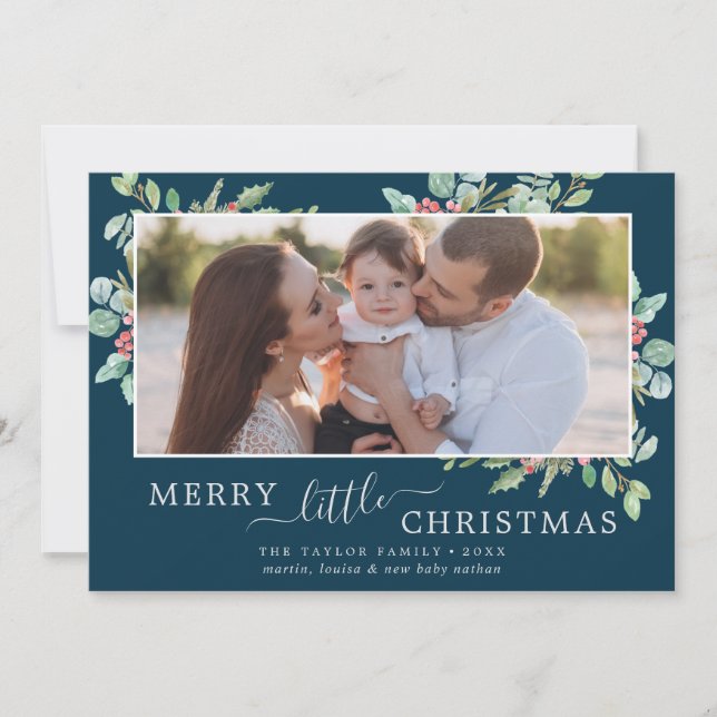 Christmas Greenery Merry Little Christmas Baby Holiday Card (Front)