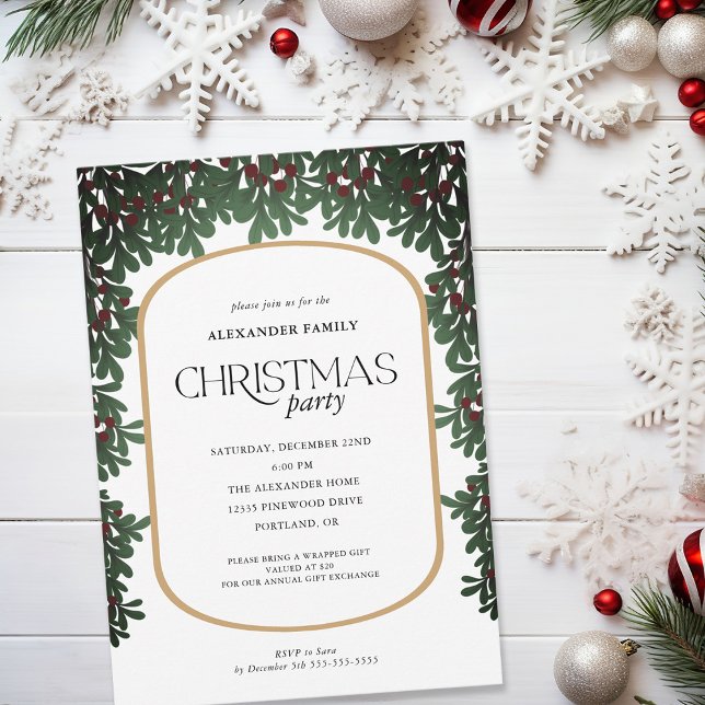 Christmas Greenery Mistletoe Christmas Party Invitation (Creator Uploaded)
