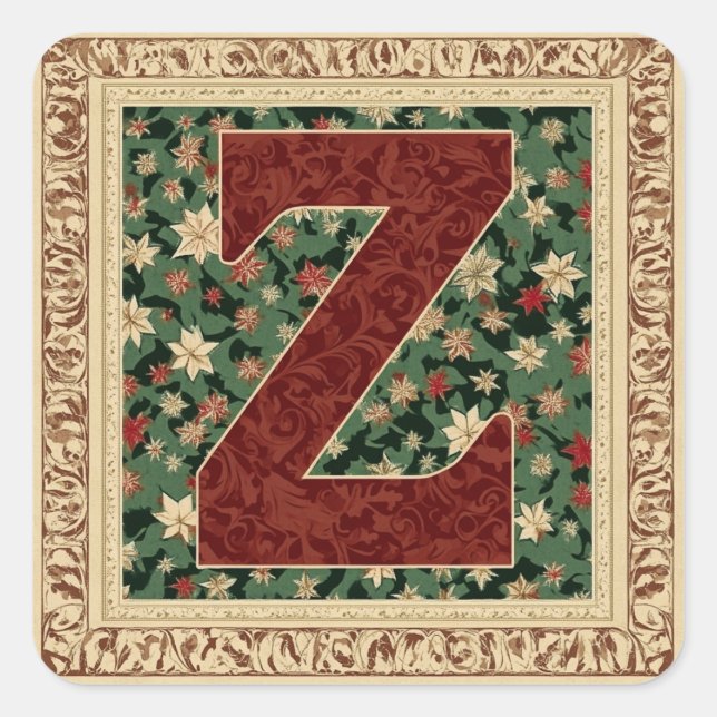   Christmas Greenery on Red Z Design Square Sticker (Front)