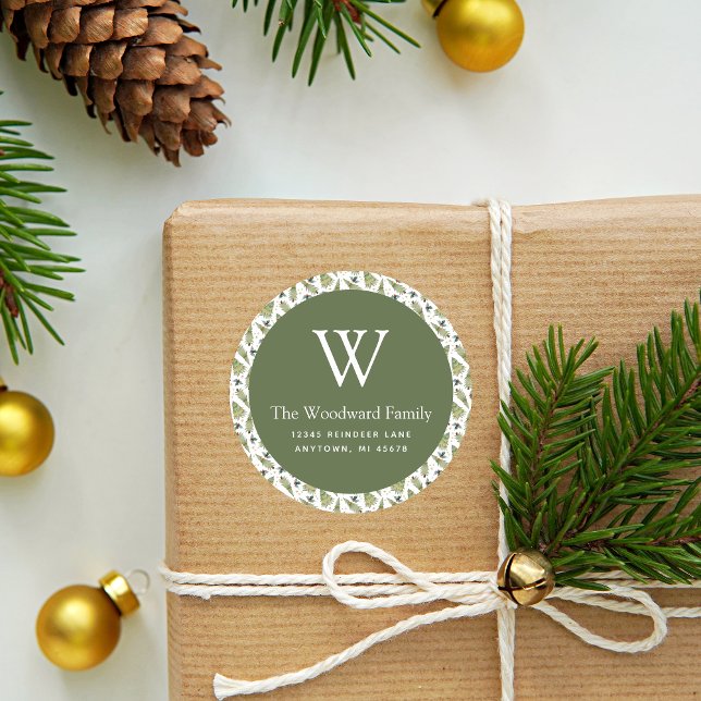 Christmas Greenery Pattern Address Classic Round S Classic Round Sticker (Creator Uploaded)