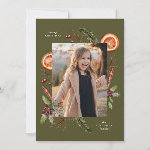 Christmas Greenery Photo Green Holiday Card