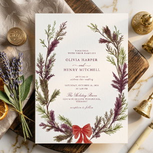 Christmas Greenery Red and Green Holiday Wedding Invitation