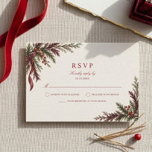 Christmas Greenery Red and Green Wedding RSVP Card