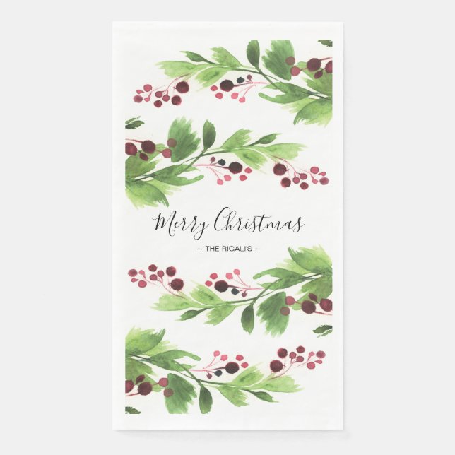 Christmas Greenery Red Berries Napkin (Front)