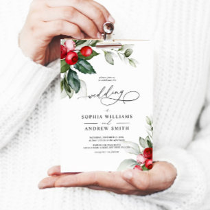 Christmas Greenery & Red Berries Wedding Invitation
