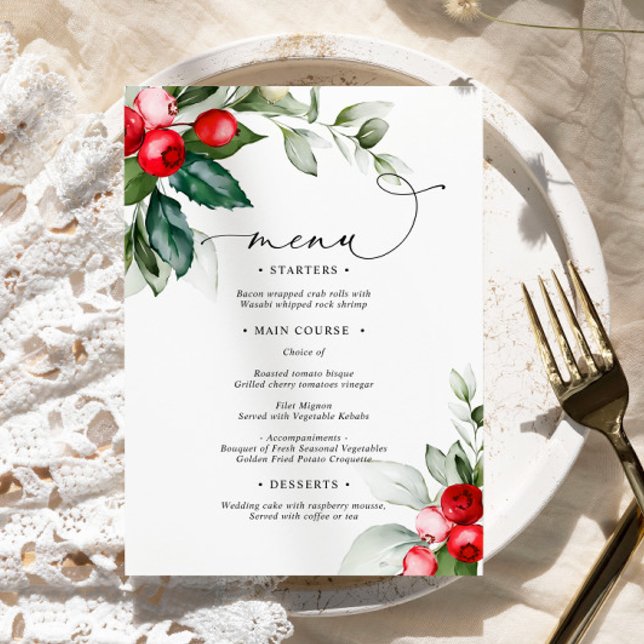 Christmas Greenery & Red Berries Wedding Menu (Creator Uploaded)