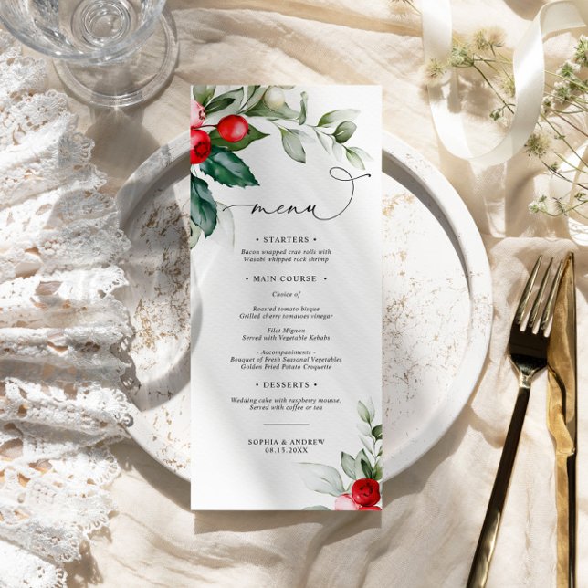 Christmas Greenery & Red Berries Wedding Menu (Creator Uploaded)