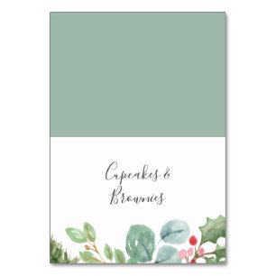 Christmas Greenery & Red Berry Buffet Food Labels Table Number