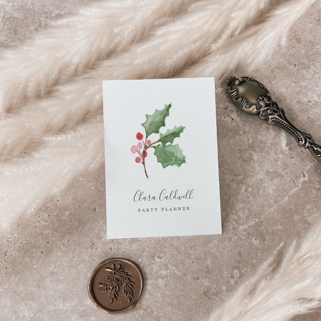 Christmas Greenery & Red Berry Business Card (Creator Uploaded)